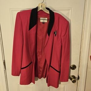 Vintage Kasper For A.S.L. Size 14 Pink Black Blazer With Hat Pin